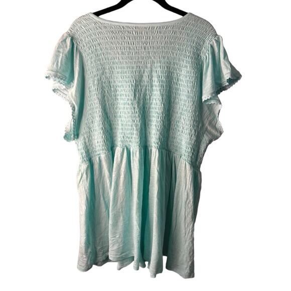 TORRID PLUS SIZS SMOCKED BABYDOLL SOFT FLUTTER SLEEVE BLOUSE LIGHT BLUE SIZE 4X - Picture 6 of 10
